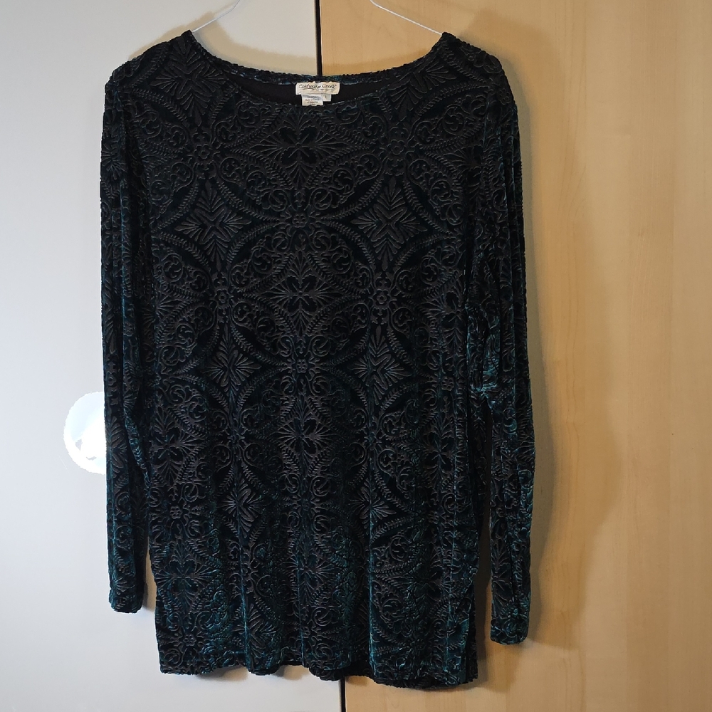 Coldwater Creek Teal and Black Velvet Top, Large, Gently Preloved,‎ Stretchy